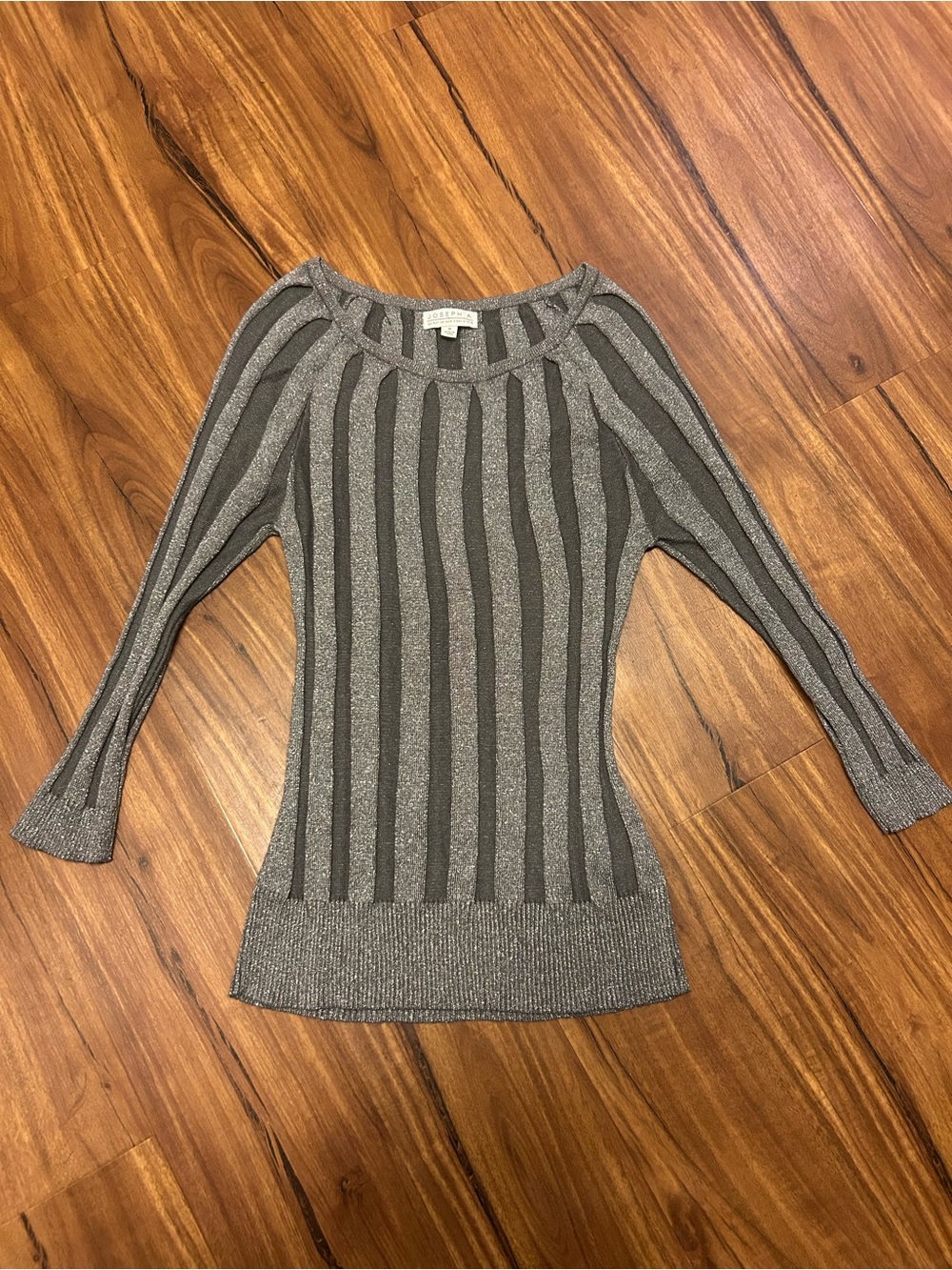 Joseph A Silver Metallic Sheer Sparkling Stripes Cut Out Cold Shoulder M